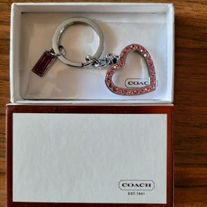 Coach Pink Crystal Stone Crystal Heart Keychain